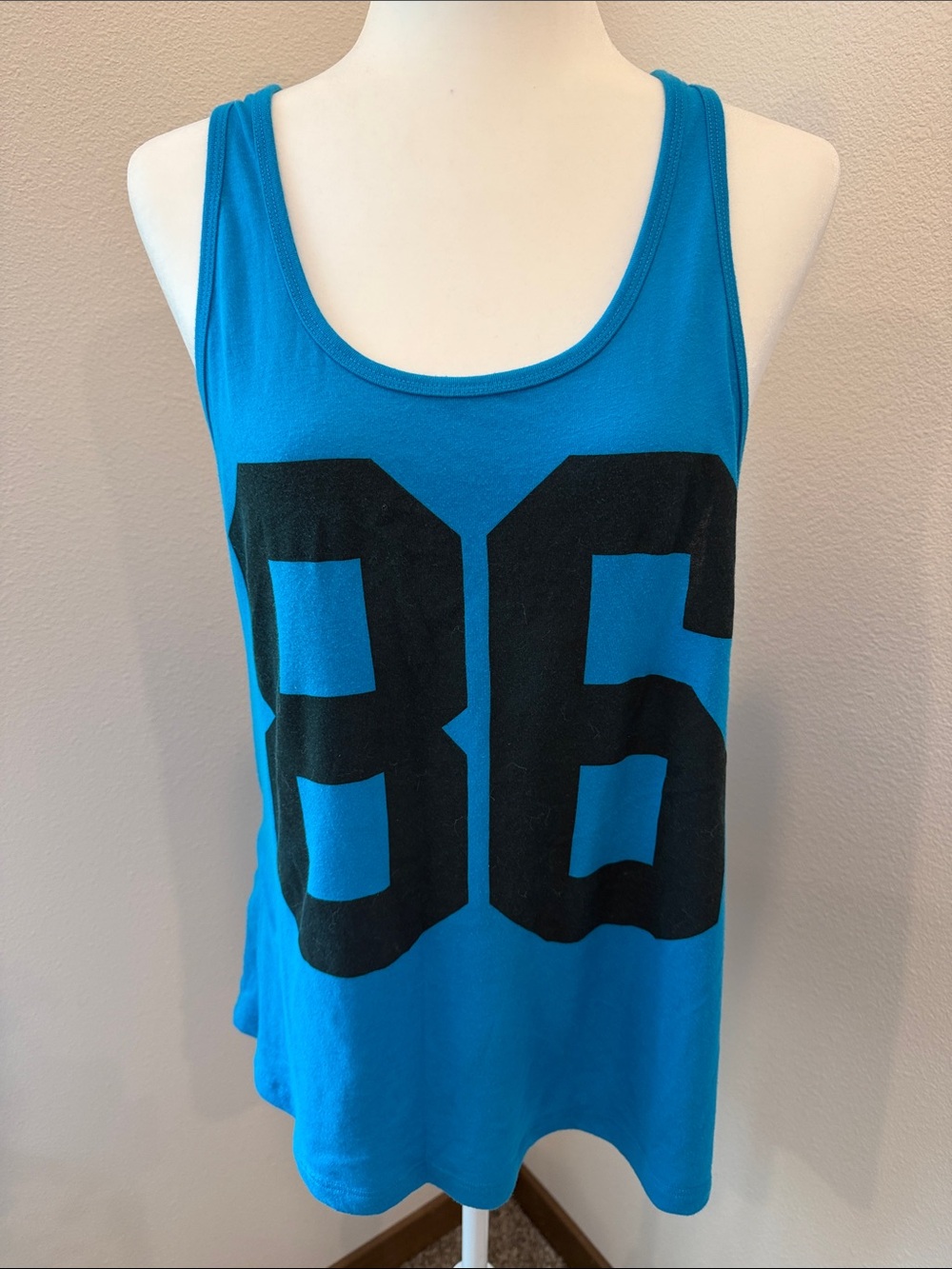 PINK Victoria’s Secret Turquoise Tank Top with Black Graphic '86' Medium